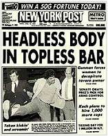 Headless Body in Topless Bar, New York Post headline 1983