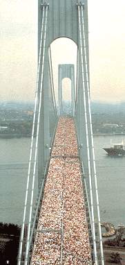 New York City Marathon runners crossing bridge courtesy NYC Sports Commission